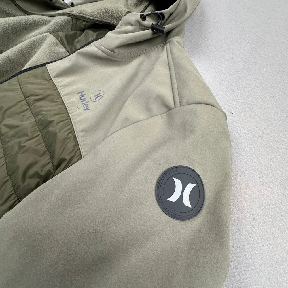 Hurley Softshell Fleece Lined Hooded Jacket Mens XL Olive Green Full Zip